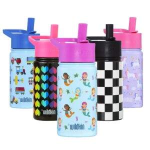 wildkin kids 14 oz reusable bpa-free stainless steel water bottle with leak proof lid for boys & girls, insulated, durable, and easy to clean water bottles for toddlers - mermaids