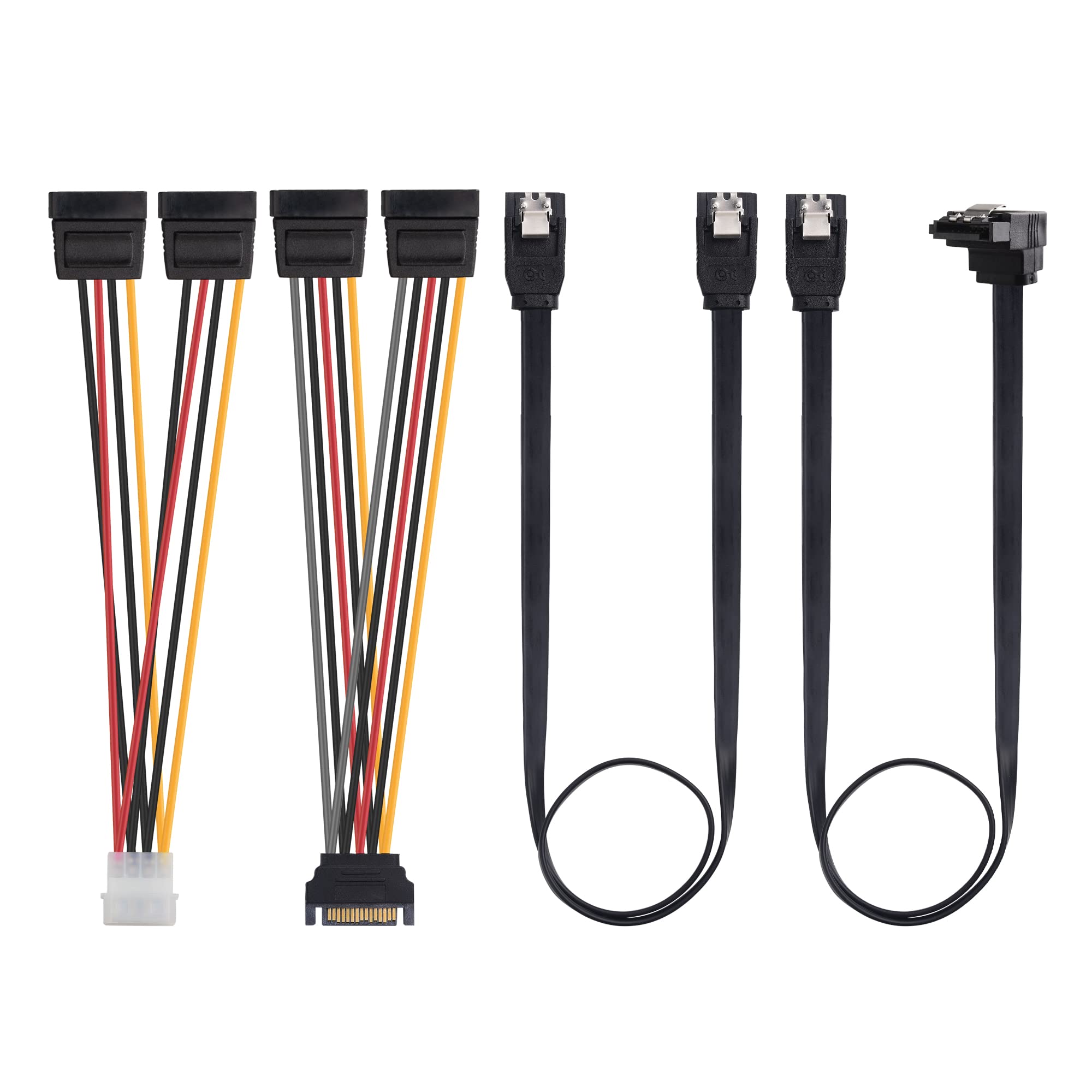 Cable Matters SATA III Data Cable and SATA Power Cable Kit with Straight and 90 Degree SATA III Cables, Power Splitter Adapter, and Molex Adapter in Black