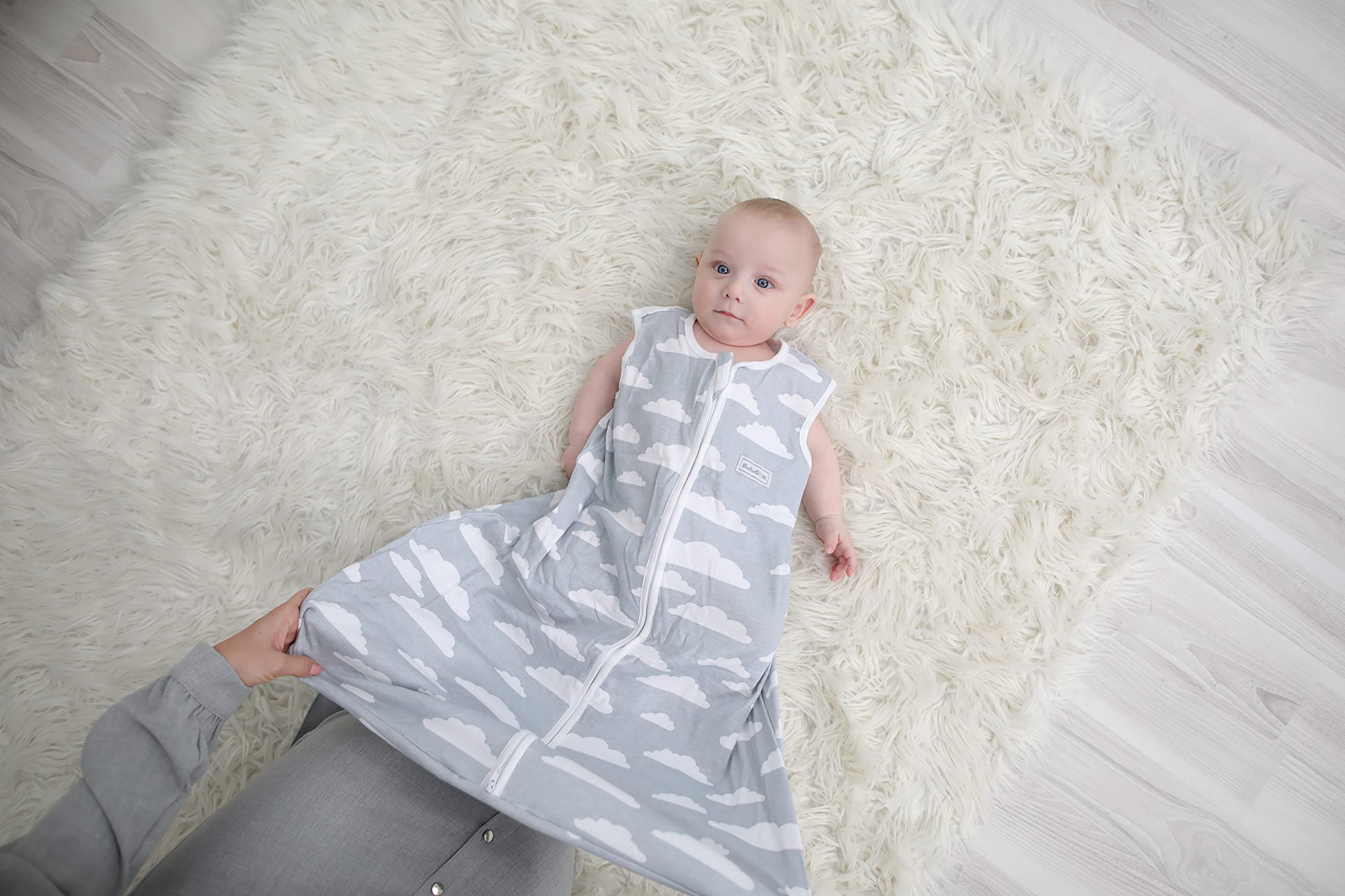 Baby Sleeping Bag Sack – Infant Sleeping Bags - Pure Cotton Wearable Blanket Baby Sleep Bag – Unisex Zip Up Baby Bag for Boys and Girls (Grey Clouds, 6-12 Months)