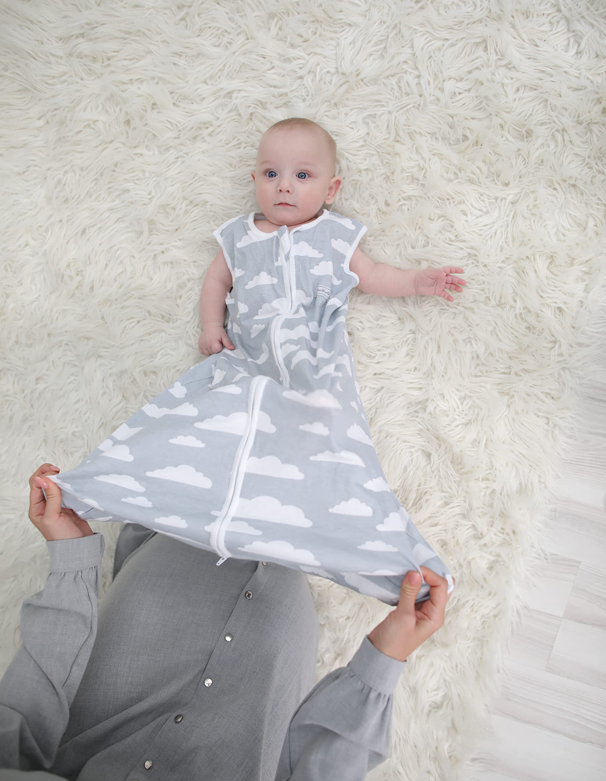 Baby Sleeping Bag Sack – Infant Sleeping Bags - Pure Cotton Wearable Blanket Baby Sleep Bag – Unisex Zip Up Baby Bag for Boys and Girls (Grey Clouds, 6-12 Months)