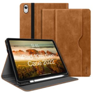 holimet case for ipad 10th generation 10.9 inch 2022 new with pencil holder protective cases shockproof cover for 2022 ipad 10th gen pu leather (fits model #’s a2696 a2757 a2777), brown