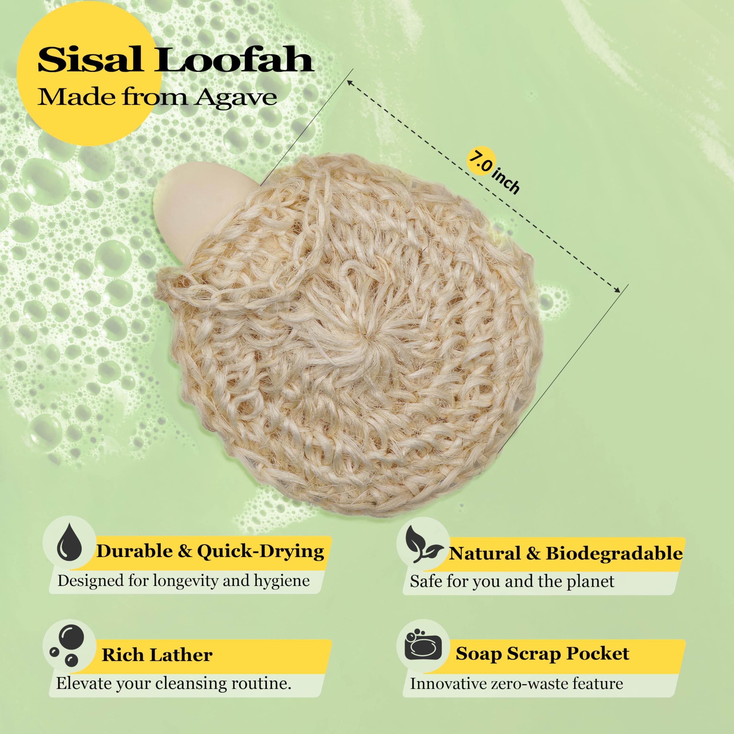 Natural Handwoven - Sisal Loofah - Body Scrubber Made from Premium Agave Fibers - Arabic - Turkish Style Shower loofah - Loofah Sponge with bar Soap Pouch - Loofah Exfoliating Body Scrubber (2-Pack)