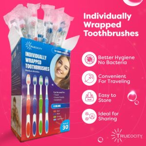 Toothbrushes Bulk Individually Wrapped - 30 Pack, Bulk Toothbrush, Medium BristleToothbrush, Individual Toothbrushes, Multi-Colored Toothbrushes Pack For Adults And Kids, Multi Pack Toothbrushes