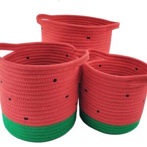 Watermelon Cotton Rope Storage Basket Pack of 3 for Organizing Novelty Gift Fruit Basket Large Picnic Basket Room Decor