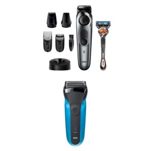 braun beard detail trimmer,hair clippers for men,cordless & rechargeable,mini foil shaver with gillette proglide razor,silver,10pc and electric razor for men, series 3 310s,rechargeable,wet & dry