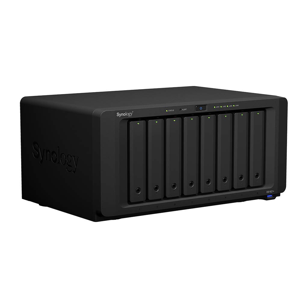 Synology DiskStation DS1821+ NAS Server with Ryzen 2.2GHz CPU, 32GB Memory, 144TB HDD Storage, 1TB M.2 NVMe SSD, 4 x 1GbE LAN Ports, DSM Operating System