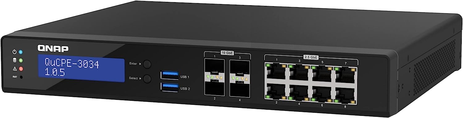 QNAP QuCPE-3034-C3758R-16G-US Network Virtualization Premises Equipment with an Intel® Atom Eight-core Processor, Suitable for deploying Virtual Networks in Multiple Edge Offices (Diskless)