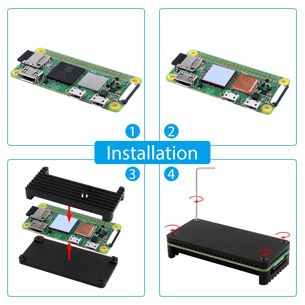 GeeekPi Starter Kit for Raspberry Pi Zero 2 W, with Zero 2 W Aluminum Case, 64GB Card Preloaded OS, QC3.0 Power Supply, 20Pin Header, Micro USB to OTG Adapter, HDMI Cable, Heatsink, Switch Cable