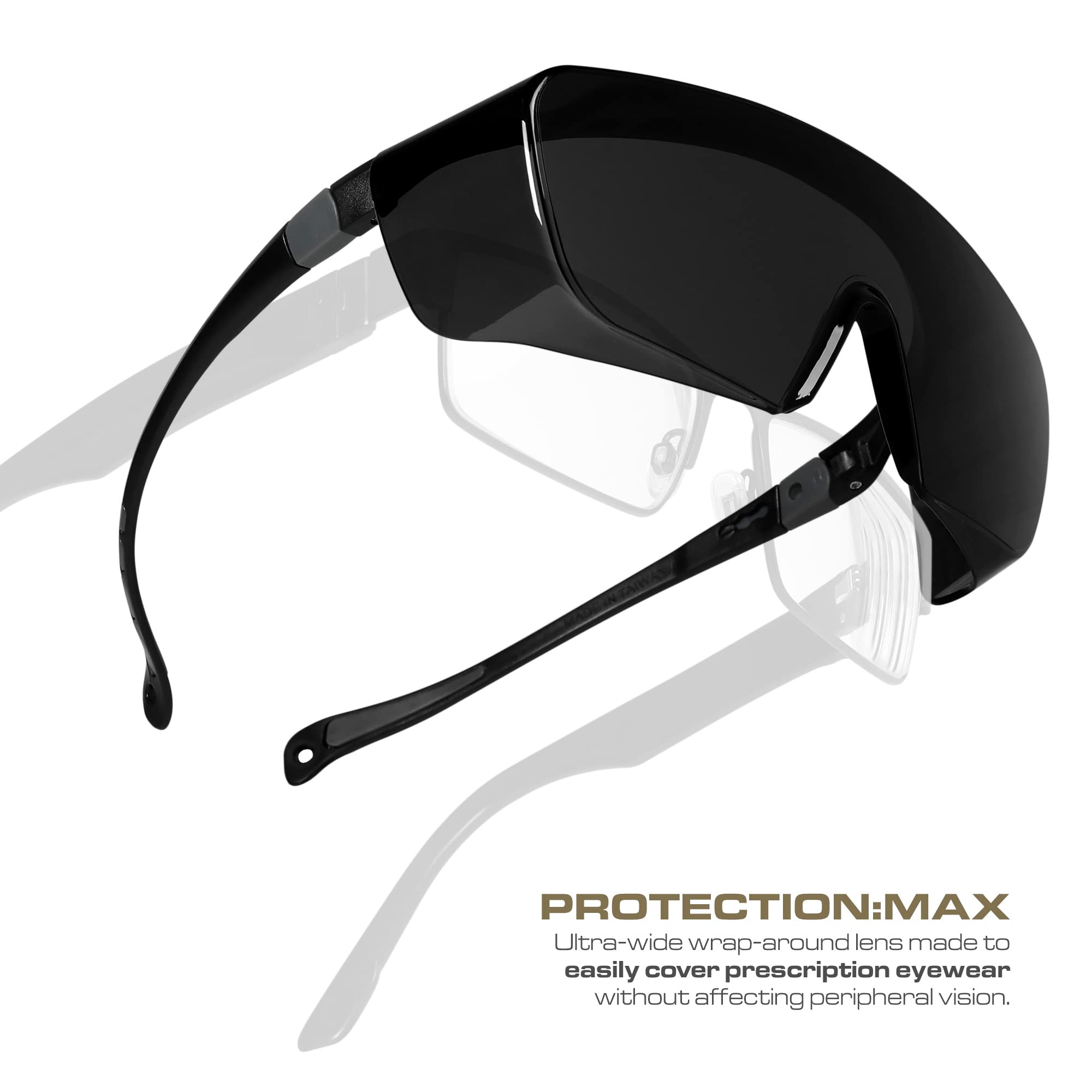 Glove Station Optic Max Safety Glasses Over Eyeglasses - Fits Over Your Prescription - Safety Glasses for Men and Women with Anti-Fog Coating, Wrap-Around Lenses, Adjustable Arms and Side Shields