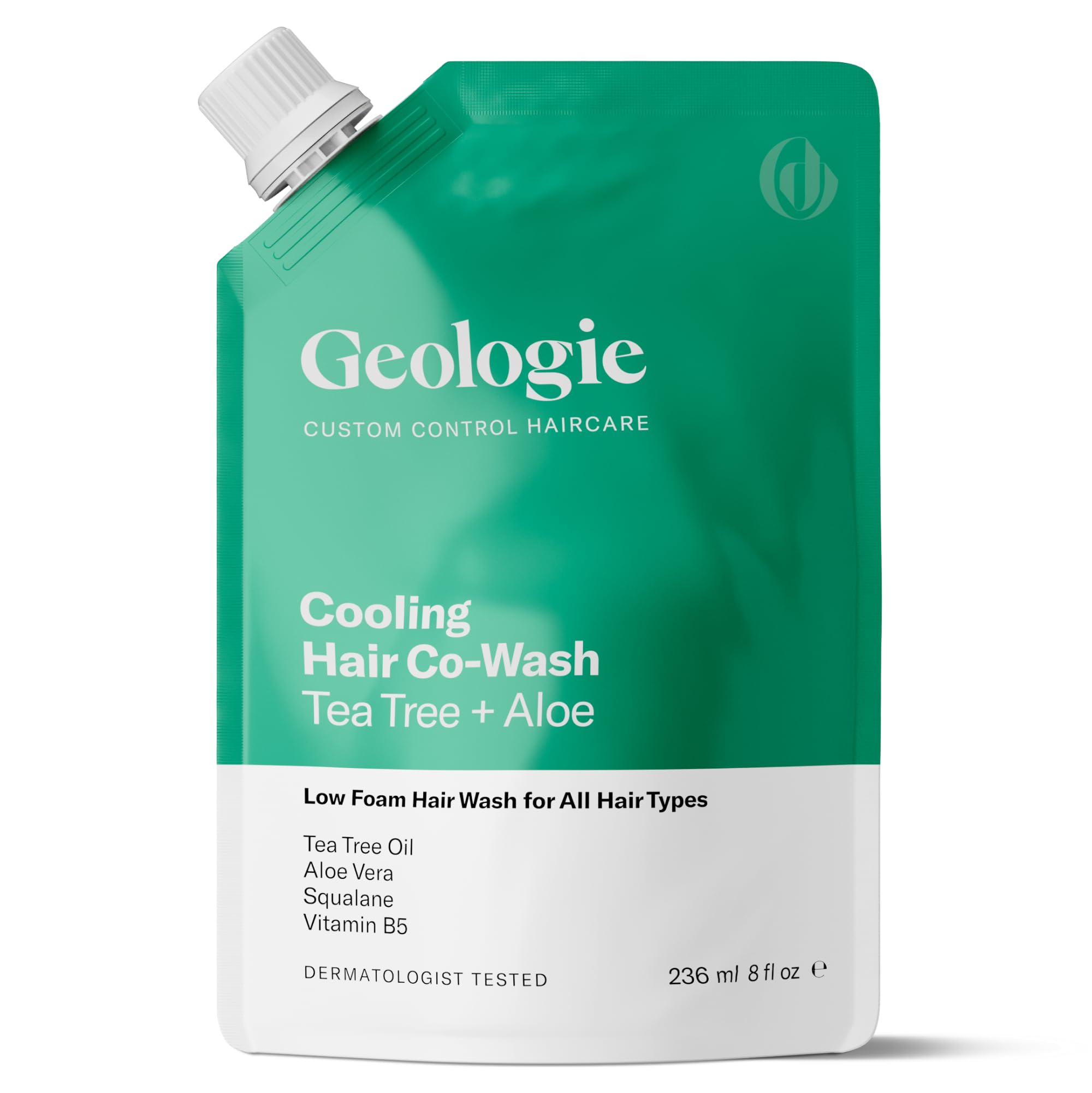 Geologie Cooling Hair Co-Wash | 4-in-1 Hair Cleanser, Conditioner, Mask & Serum | Tea Tree Oil, Aloe Vera, Squalane & Vitamin B5 Formula For Men & Women | Eco-Friendly Pouch 84% Less Plastic