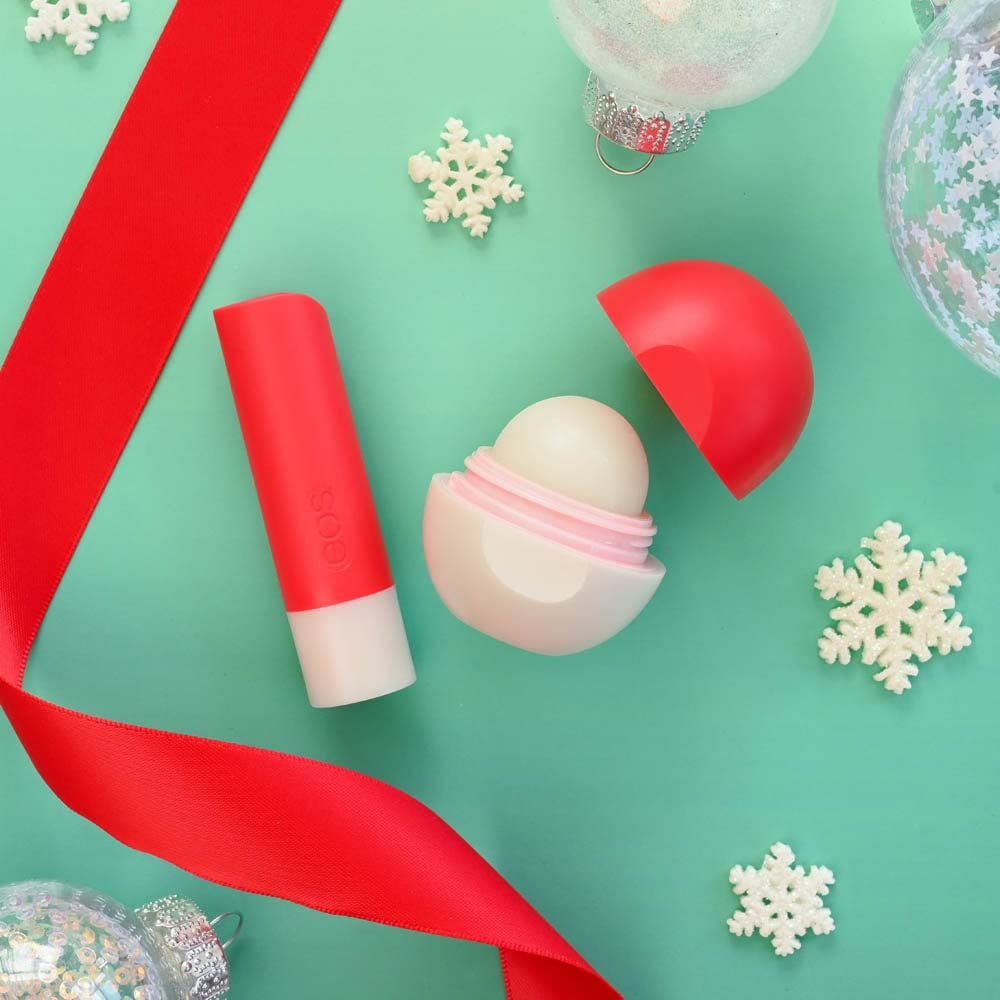 EOS Limited Edition Holiday Lip Balm, Candy Cane Swirl, All-Day Moisture, Made for Sensitive Skin, 0.39 oz, 2-Pack, Clear