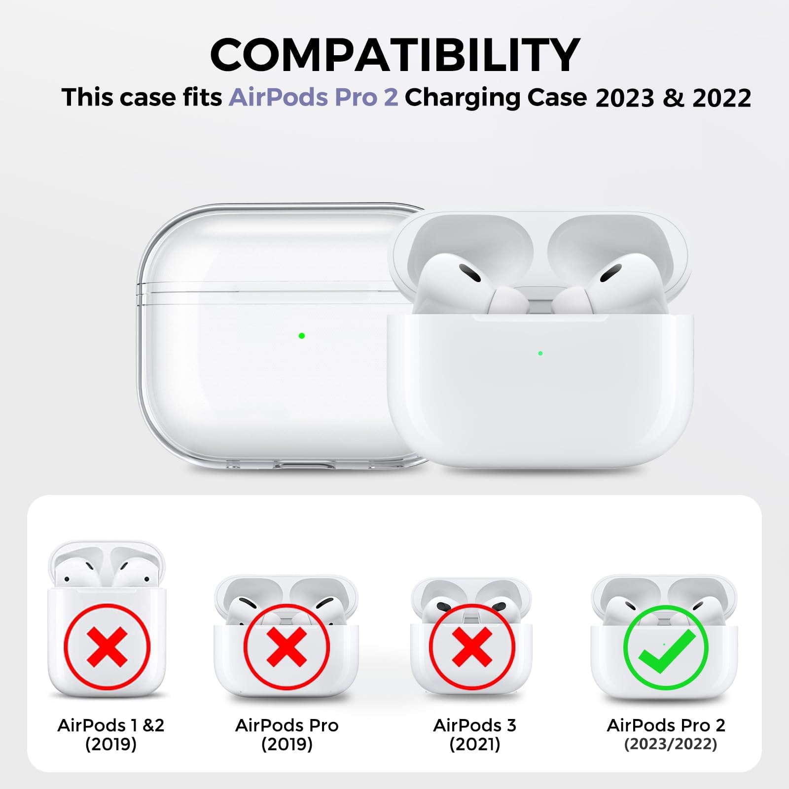 AhaStyle Clear Airpods Pro 2 Case (2023/2022) Soft TPU Protective Covers Come with Hand Strap Compatible with Apple AirPods Pro 2 [USB-C/Lightning Cable] Charging Case (Clear)