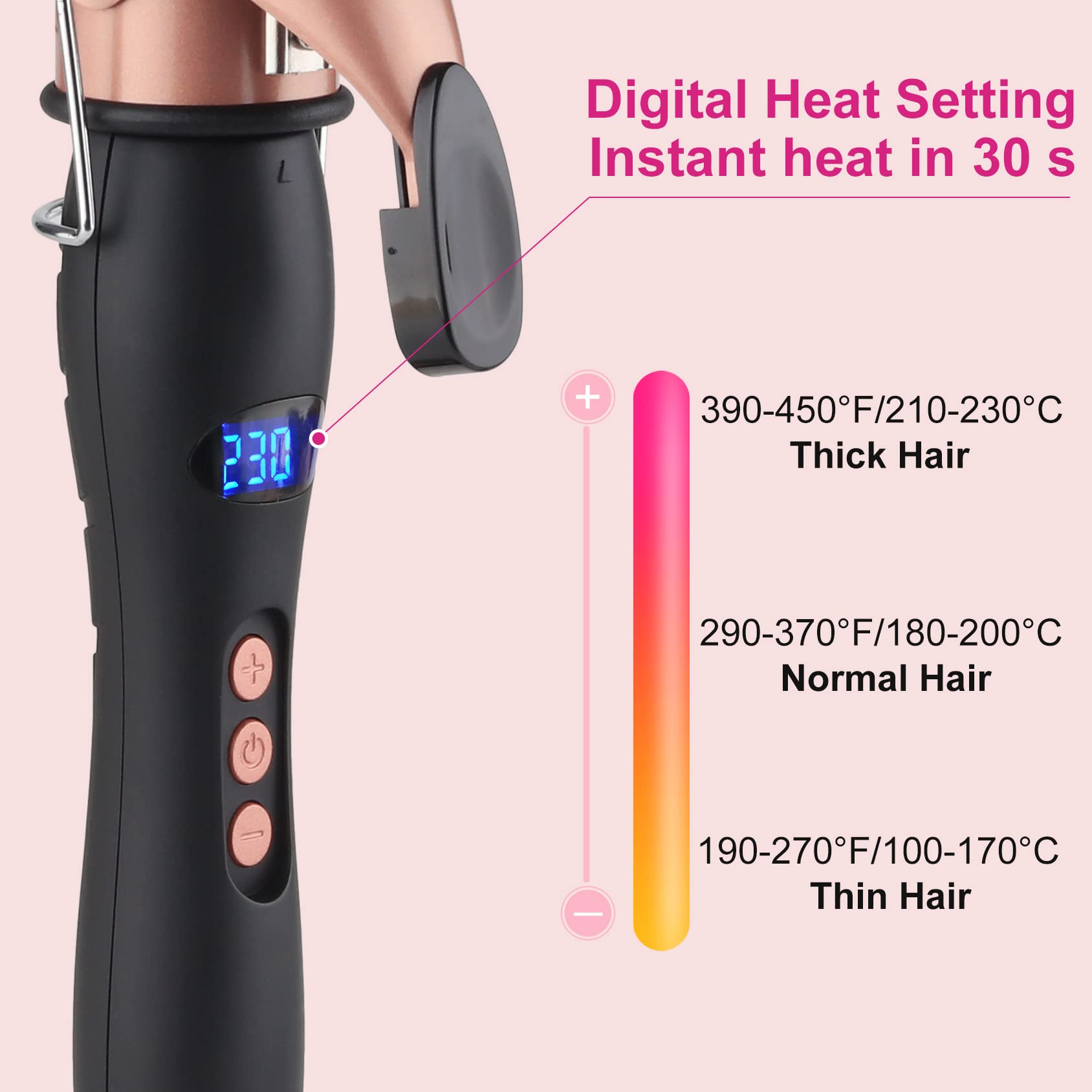 Hair Curling Wand, 1.5Inch Curling Iron, Professional Ceramic Hair Curler Wand, Big Curls with Adjustable Digital Temperature, Dual Voltage, Auto Shut-Off