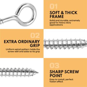 10 Pcs Eye Hooks Screw - 2.5 Inches Stainless Steel Eye Screws for Wood - Anti-Rust & Anti Corrosion Self Tapping Eye Hooks for Indoor & Outdoor use (Silver)