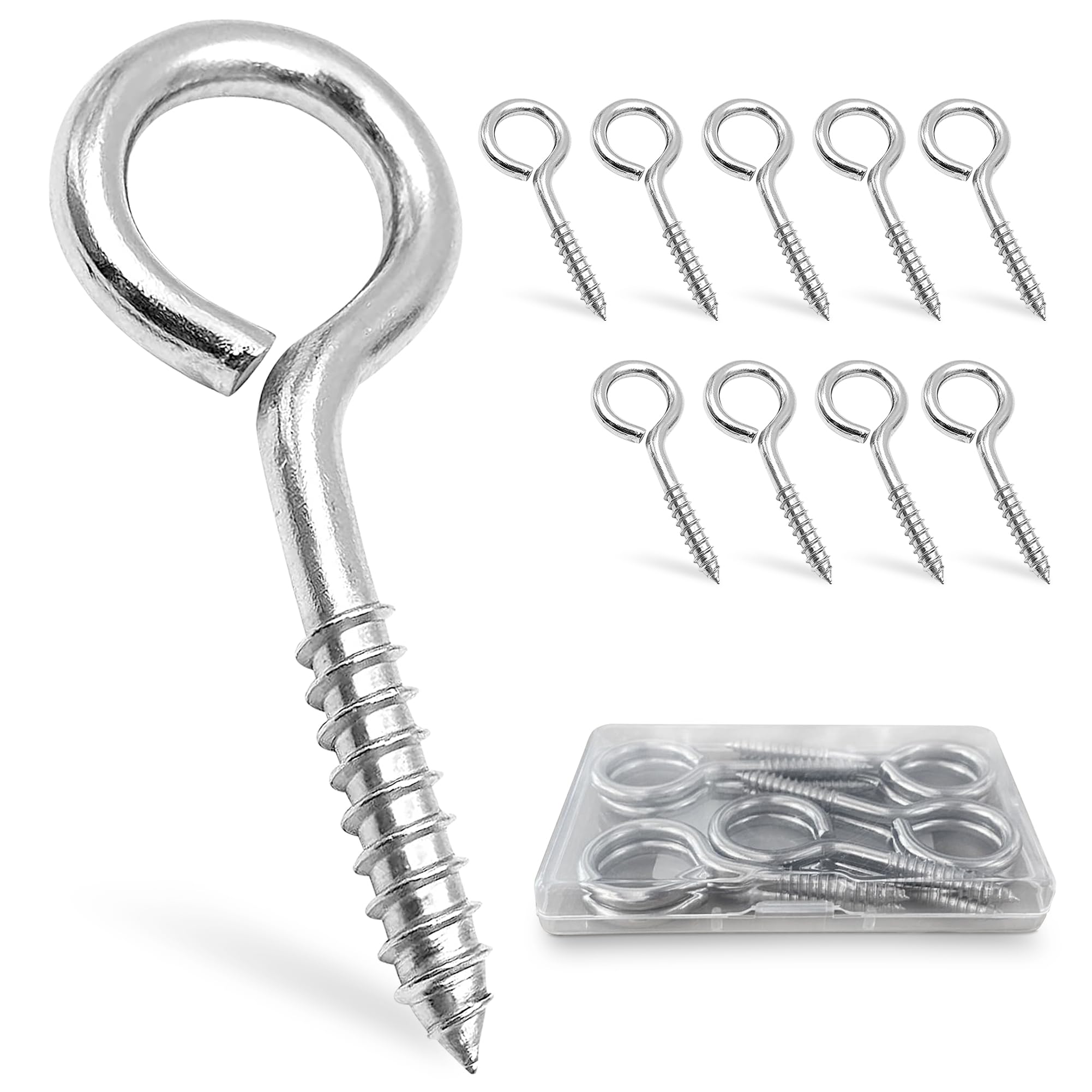 10 Pcs Eye Hooks Screw - 2.5 Inches Stainless Steel Eye Screws for Wood - Anti-Rust & Anti Corrosion Self Tapping Eye Hooks for Indoor & Outdoor use (Silver)