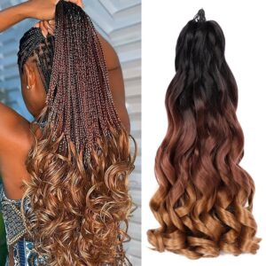 french curly braiding hair 7 packs 22 inch pre stretched braiding hair ombre bouncy loose wave crochet braids for women spanish curly ends synthetic hair extensions (7 packs, 1b/33/30#)