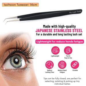 My Lash Tools Eyelash Extension Curved Degree Tweezers for Isolation Lash Extensions 14cm, Best for Individual Isolation & Classic Lashes Japanese Stainless Steel Eyelash Twisers (Matte Black)