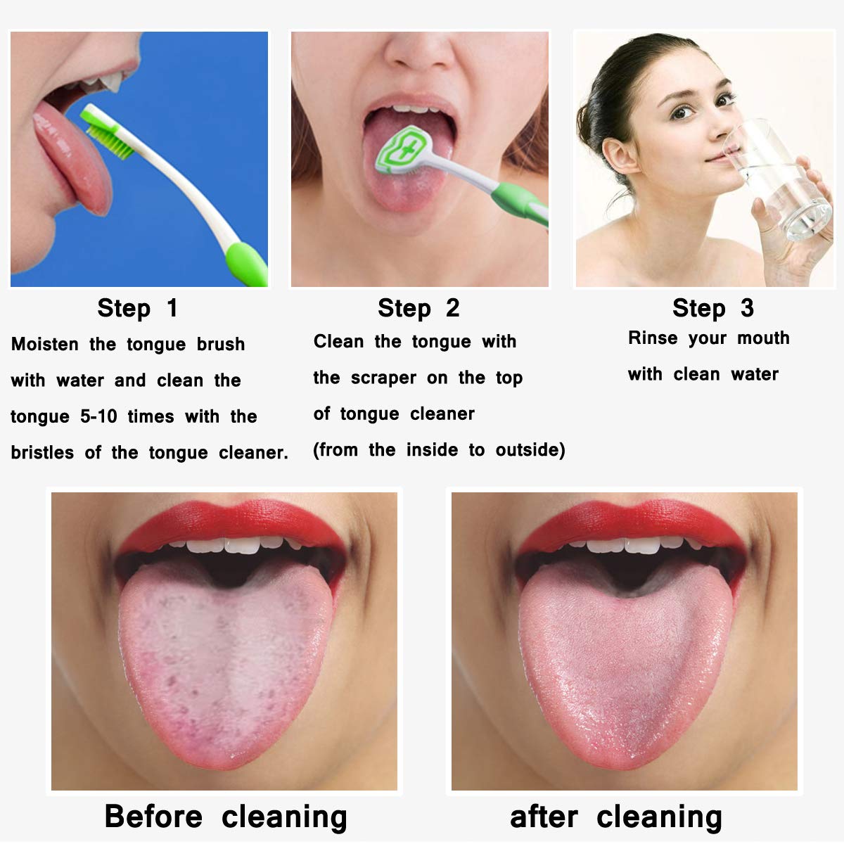 Tongue Brush, Tongue Scraper, Tongue Cleaner, Tongue Scraper Brush, Tongue Cleaner Brush, Tongue Brushes Helps Fight Bad Breath, 3 Tongue Scrapers, 3 Pack (Blue & Green & Red)