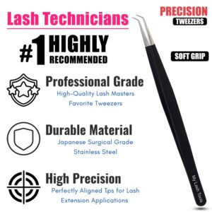 My Lash Tools Eyelash Extension Curved Degree Tweezers for Isolation Lash Extensions 14cm, Best for Individual Isolation & Classic Lashes Japanese Stainless Steel Eyelash Twisers (Matte Black)