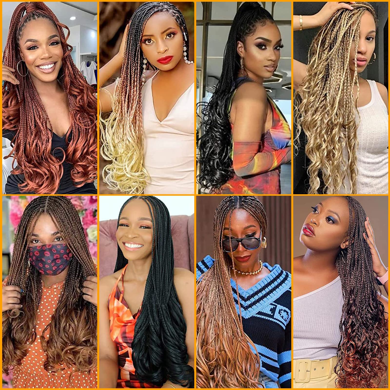 French Curly Braiding Hair 7 Packs 22 Inch Pre Stretched Braiding Hair Ombre Bouncy Loose Wave Crochet Braids for Women Spanish Curly Ends Synthetic Hair Extensions (7 Packs, 1B/33/30#)