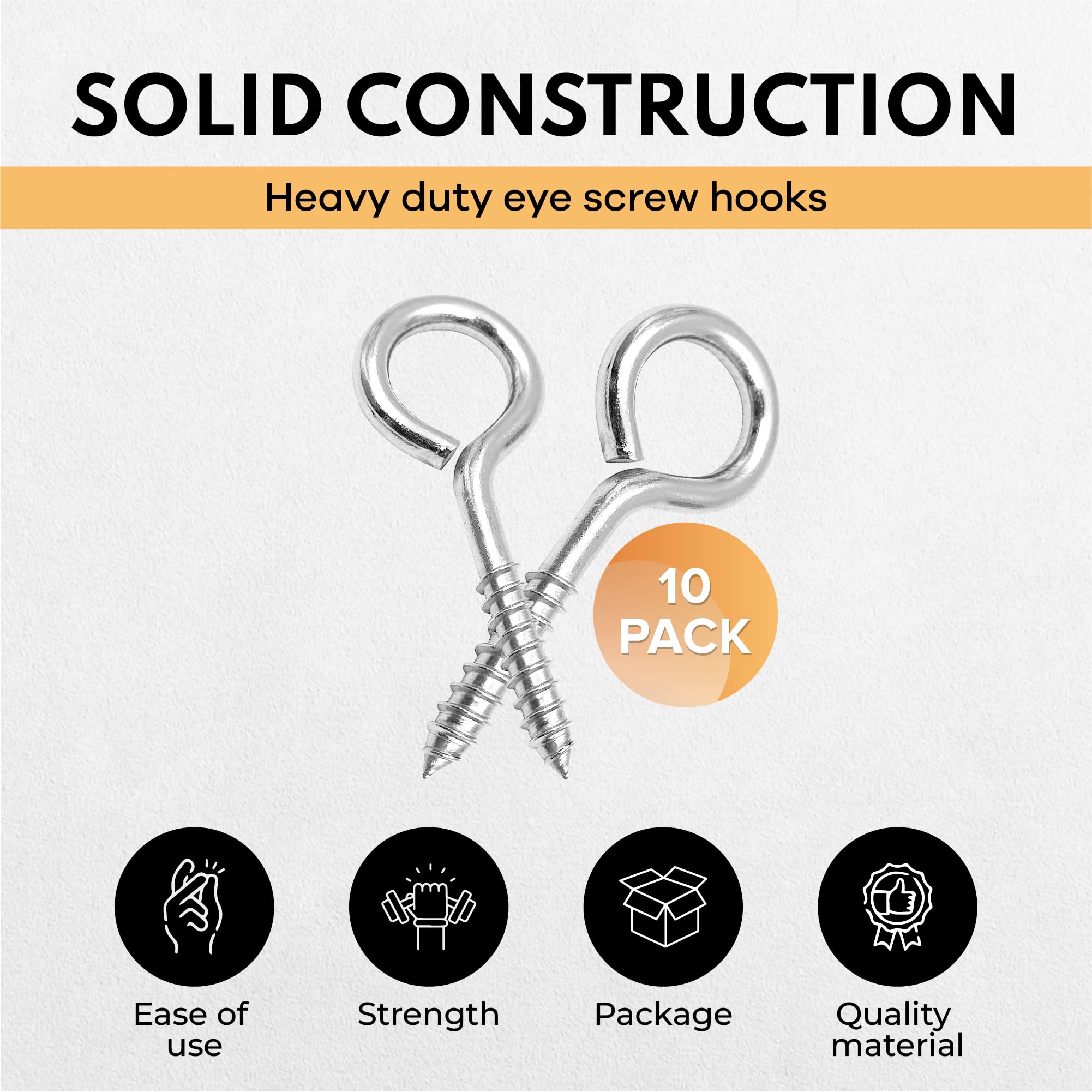 10 Pcs Eye Hooks Screw - 2.5 Inches Stainless Steel Eye Screws for Wood - Anti-Rust & Anti Corrosion Self Tapping Eye Hooks for Indoor & Outdoor use (Silver)