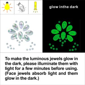 12Sets Halloween Luminous Face Gems-Noctilucent Face Jewels-Fluorescent Rhinestone Stickers Glow in the Dark for Eye Body Euphoria Makeup Jewelry Carnival Halloween Rave Festival Accessory