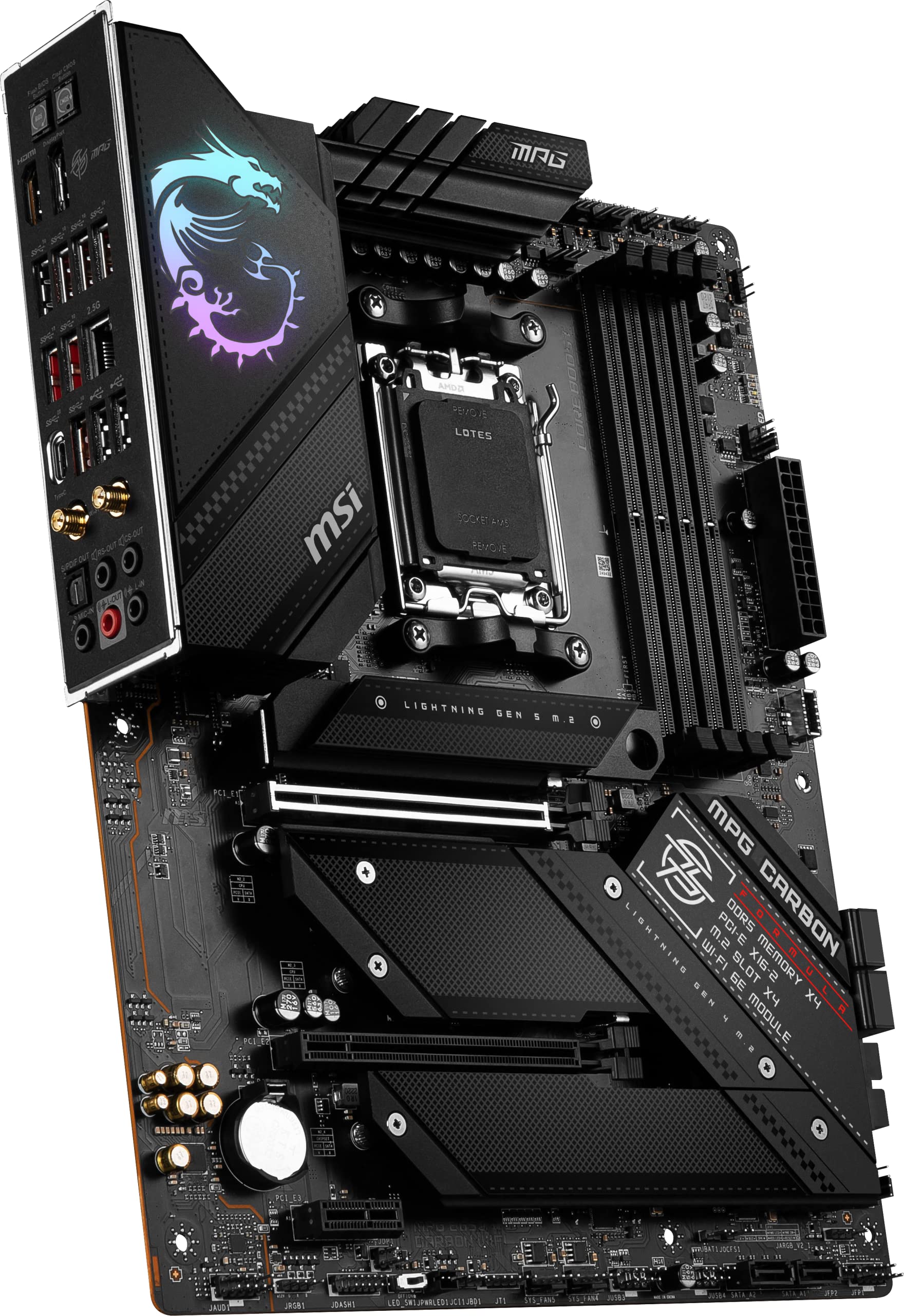 MSI MPG B650 Carbon WiFi Gaming Motherboard (AMD AM5, ATX, DDR5, PCIe 4.0, M.2, SATA 6Gb/s, USB 3.2 Gen 2, HDMI/DP, Wi-Fi 6E, AMD Ryzen 7000 Series Desktop Processors)