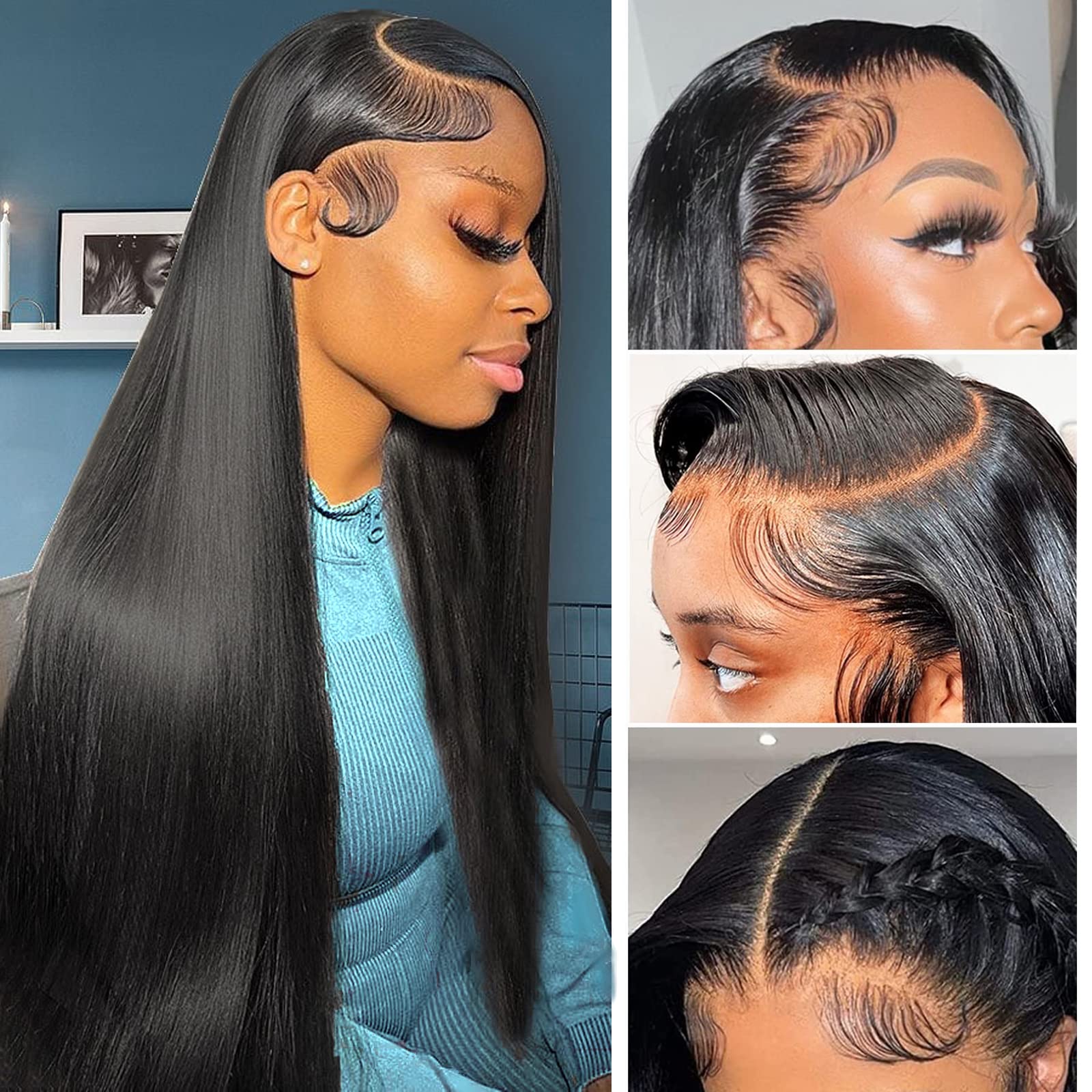 Straight Lace Front Wigs Human Hair Pre Plucked 180% Density 13x4 Frontal Wigs Human Hair 26 Inch HD Transparent Lace Wig 10A Brazilian Virgin Human Hair Wigs for Women with Baby Hair Natural Hairline