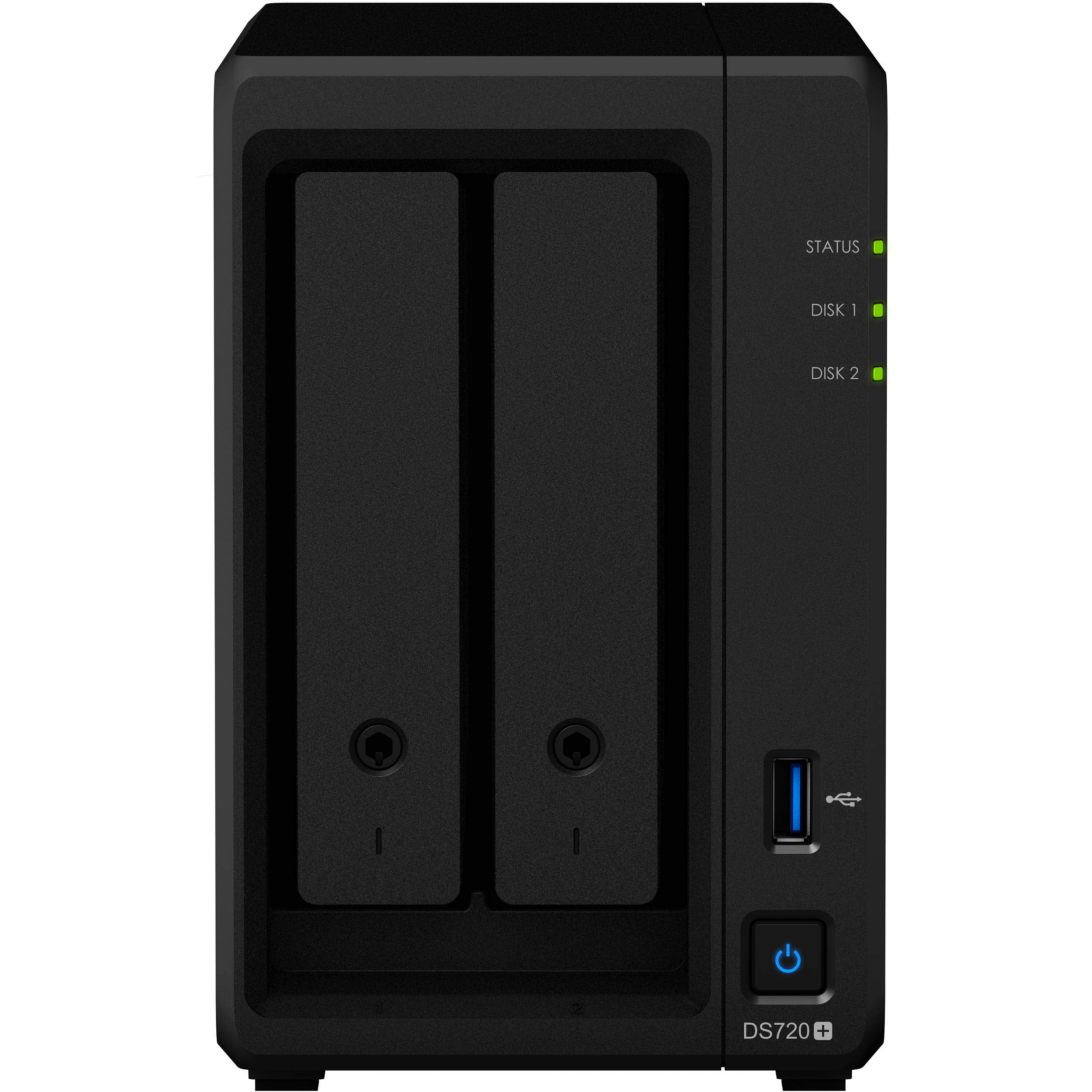 Synology DiskStation DS720+ NAS Server with Celeron 2.0GHz CPU, 6GB Memory, 36TB HDD Storage, 1TB M.2 NVMe SSD, 2 x 1GbE LAN Ports, DSM Operating System