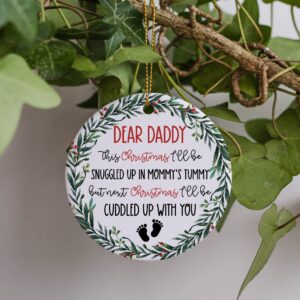 Dear Daddy Ornament from Baby Bump, Expecting Dad Ornament, Pregnancy Announcement, New Baby Ornament, Daddy to Be Keepsake 3'' Round Ceramic