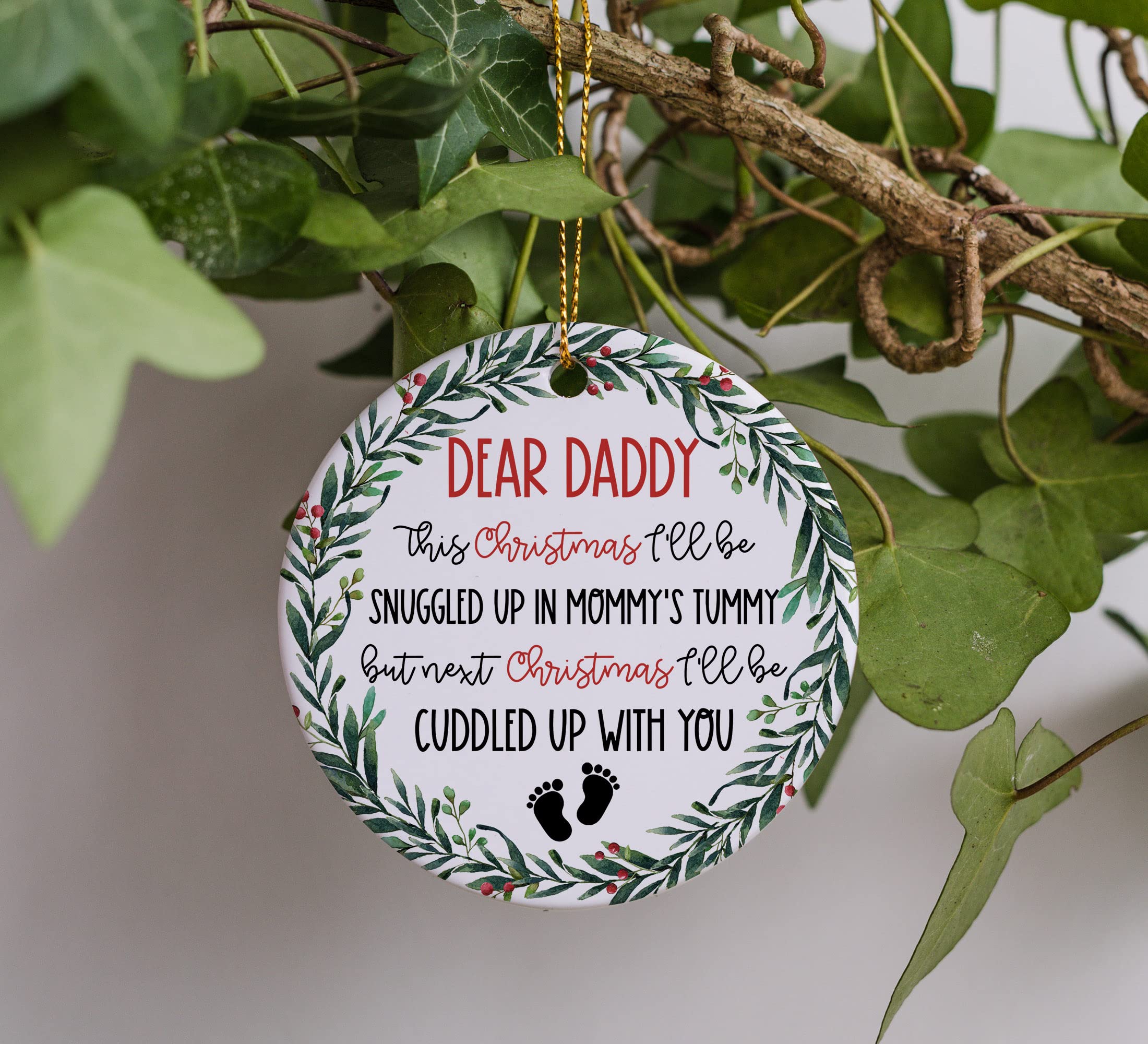 Dear Daddy Ornament from Baby Bump, Expecting Dad Ornament, Pregnancy Announcement, New Baby Ornament, Daddy to Be Keepsake 3'' Round Ceramic