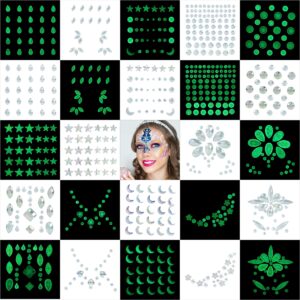 12sets halloween luminous face gems-noctilucent face jewels-fluorescent rhinestone stickers glow in the dark for eye body euphoria makeup jewelry carnival halloween rave festival accessory