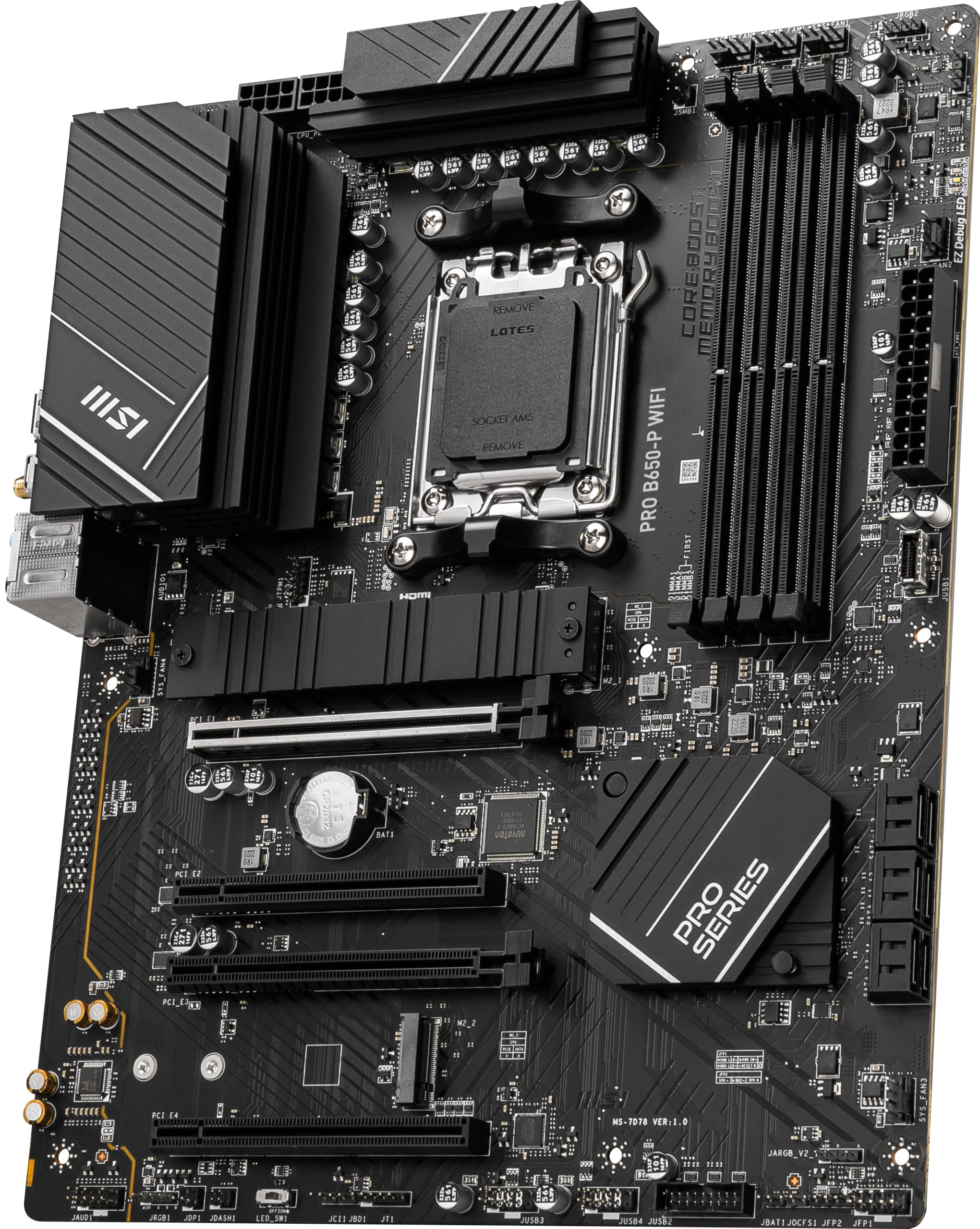 MSI PRO B650-P WiFi ProSeries Motherboard (AMD AM5, ATX, DDR5, PCIe 4.0, M.2, SATA 6Gb/s, USB 3.2 Gen 2, HDMI/DP, Wi-Fi 6E, AMD Ryzen 7000 Series Desktop Processors)