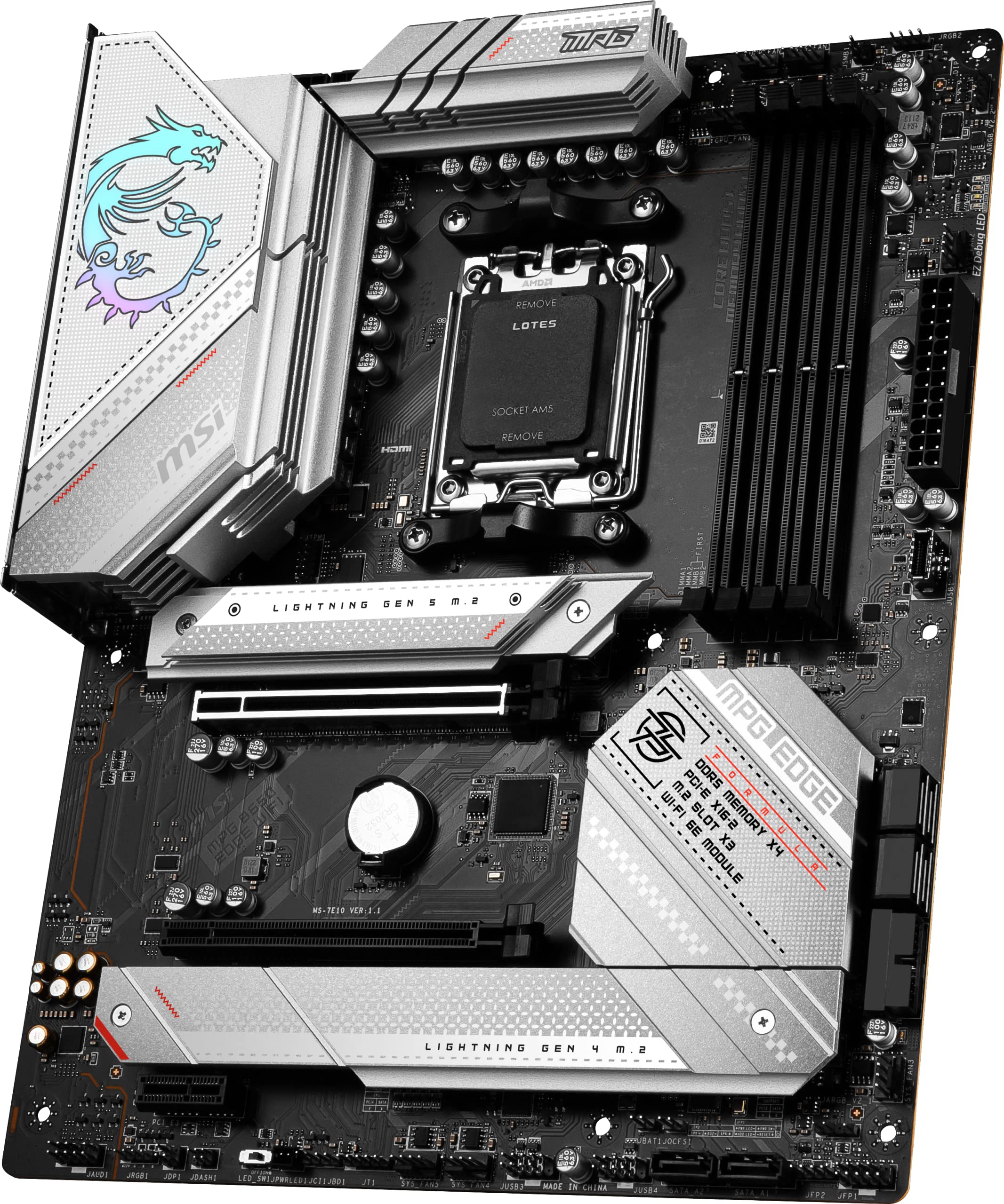 MSI MPG B650 Edge WiFi Gaming Motherboard (AMD Ryzen 9000/8000/7000 Series Processors, AM5, ATX, DDR5, PCIe 4.0, M.2, SATA 6Gb/s, USB 3.2 Gen 2, HDMI/DP, Wi-Fi 6E, Bluetooth 5.3, ATX)