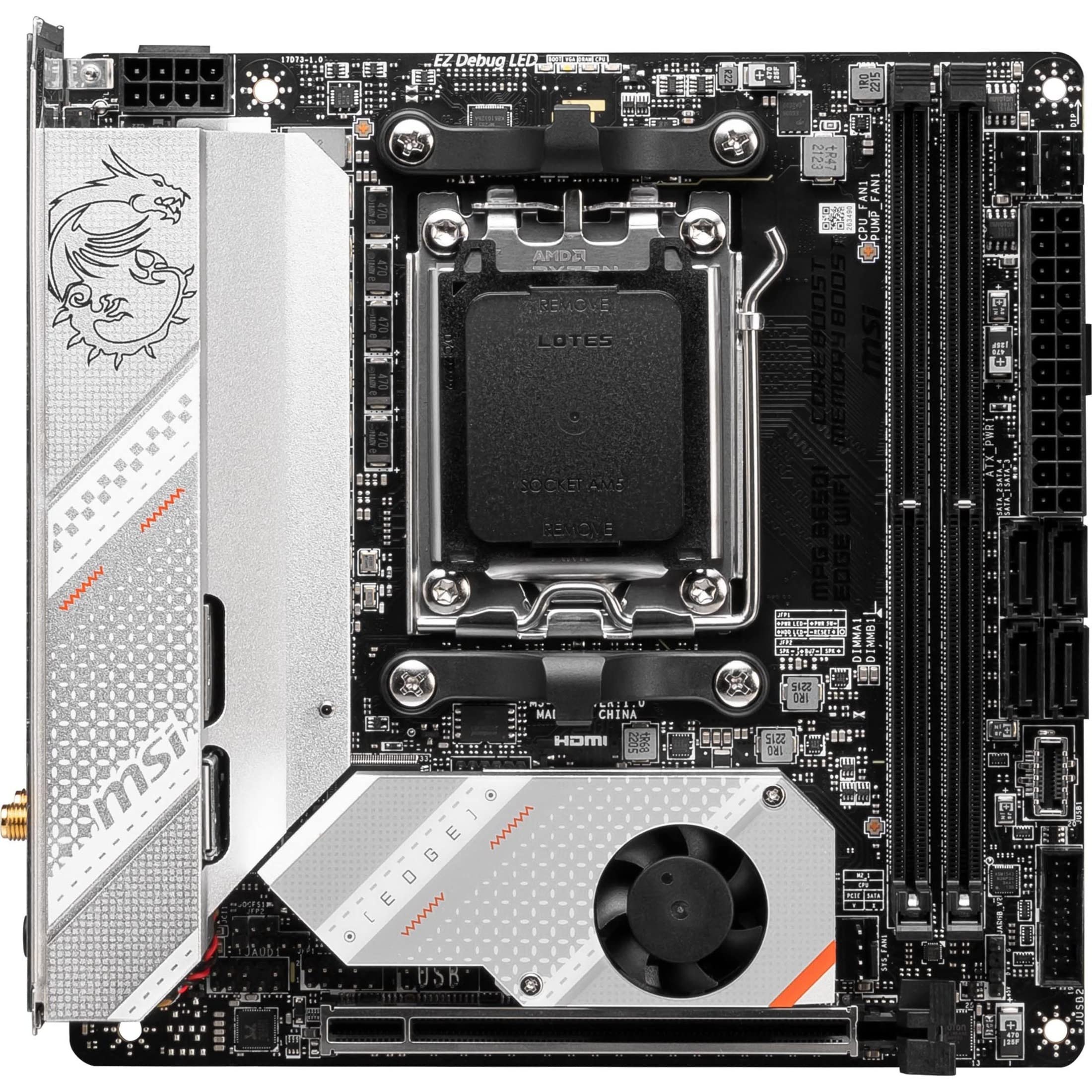 MSI MPG B650I Edge WiFi Gaming Motherboard (AMD Ryzen 9000/8000/7000 Series Processors, AM5, DDR5, PCIe 4.0, M.2, SATA 6Gb/s, USB 3.2 Gen 2, HDMI, Wi-Fi 6E, Bluetooth 5.3, 2.5Gbps LAN, Mini-ITX)