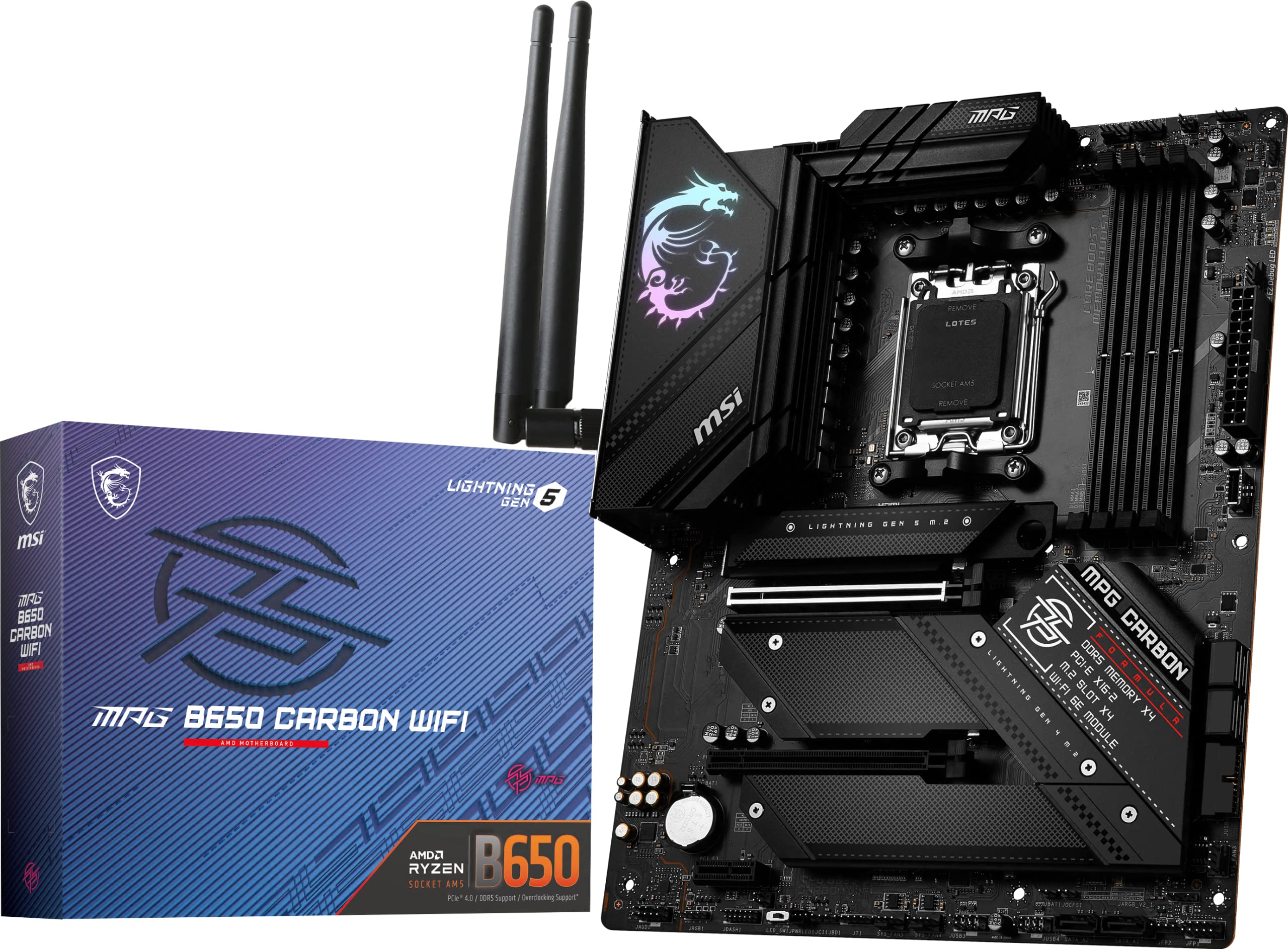 MSI MPG B650 Carbon WiFi Gaming Motherboard (AMD AM5, ATX, DDR5, PCIe 4.0, M.2, SATA 6Gb/s, USB 3.2 Gen 2, HDMI/DP, Wi-Fi 6E, AMD Ryzen 7000 Series Desktop Processors)