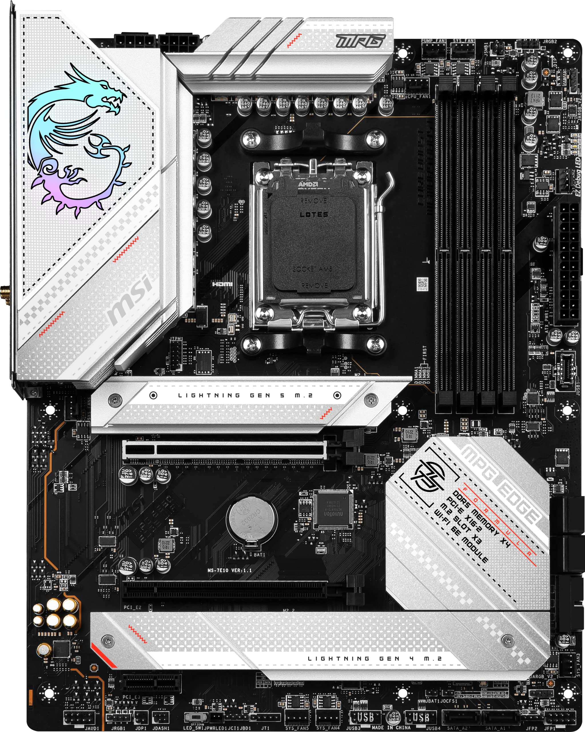 MSI MPG B650 Edge WiFi Gaming Motherboard (AMD Ryzen 9000/8000/7000 Series Processors, AM5, ATX, DDR5, PCIe 4.0, M.2, SATA 6Gb/s, USB 3.2 Gen 2, HDMI/DP, Wi-Fi 6E, Bluetooth 5.3, ATX)