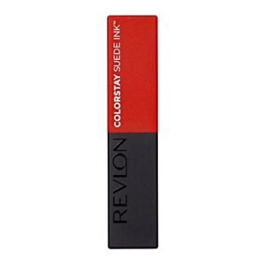 REVLON Lipstick, ColorStay Suede Ink, Built-in Primer, Infused with Vitamin E, Waterproof, Smudge-proof, Matte Color, 014 Spit Fire, 0.09 oz.