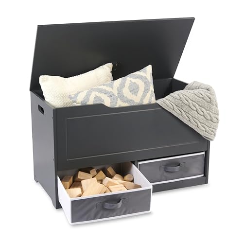 Badger Basket Kid's Up & Down Toy Box and Organizer with Two Reversible Fabric Bins - Dark Gray