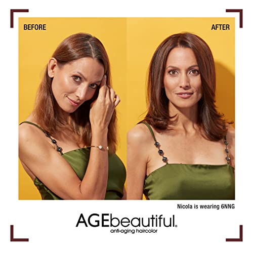 AGE beautiful Permanent Hair Color Dye Liqui Creme | 100% Gray Coverage | Anti-Aging Haircolor | Biotin for Thicker, Fuller Hair | Professional Salon Coloring | 4NNG Dark Intense Golden Brown