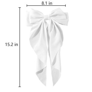 Large Hair Bow Clips for Women Girls Silky Satin Hair Barrettes with Long Ribbon Tail White Hair Bows Slides Wedding Hair Accessories for Women Girls