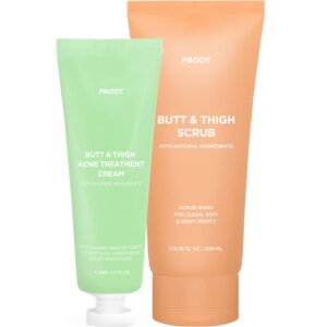 proot butt acne spot treatment cream (tube type) + butt & thigh scrub wash | treatment cream and booty scrub for acne, cellulite, ingrown hair, bikini & razor bump | for all skin type…