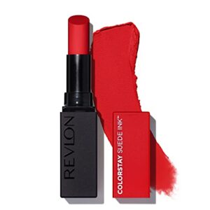 REVLON Lipstick, ColorStay Suede Ink, Built-in Primer, Infused with Vitamin E, Waterproof, Smudge-proof, Matte Color, 015 Lip Boom, 0.09 oz.