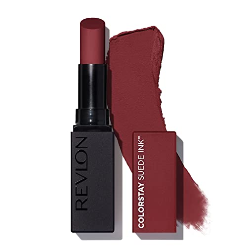 REVLON Lipstick, ColorStay Suede Ink, Built-in Primer, Infused with Vitamin E, Waterproof, Smudge-proof, Matte Color, 018 In the Zone, 0.09 oz.