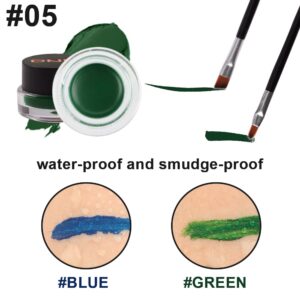 evpct Blue & Green Gel Eyeliner Waterproof Smudge Proof for Waterline Eyebrow Cream Pomade Set with Brushes, Long Wear