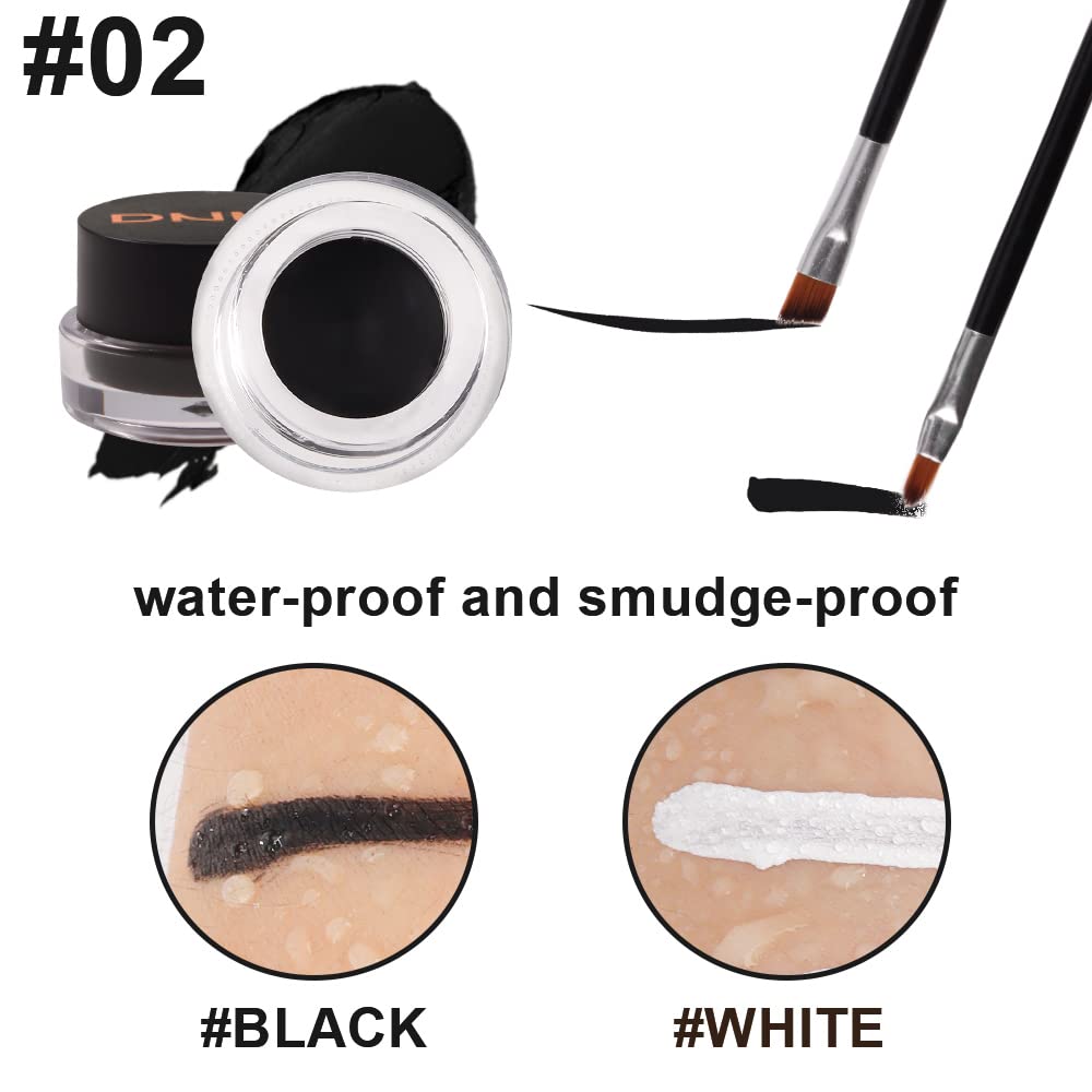 evpct 2 in 1 White & Black Gel Eye Liner Waterproof Smudge Proof for Waterline White Liquid Eyeliner Pen Pencil Cream Eyebrow Pomade Set with Brushes Work Great with Eyeliner Face Body Paint Stick