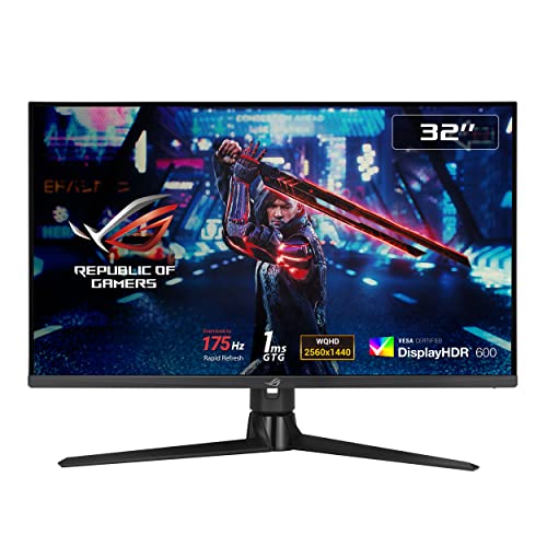 ASUS ROG Strix 32” 1440P Gaming Monitor (XG32AQ) - QHD (2560 x 1440), Fast IPS, 175Hz (OC), 1ms, G-SYNC compatible, Variable Overdrive, Eye Care, DisplayHDR 600, DisplayPort, HDMI, USB, 96% DCI-P3