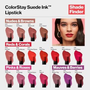 REVLON Lipstick, ColorStay Suede Ink, Built-in Primer, Infused with Vitamin E, Waterproof, Smudge-proof, Matte Color, 015 Lip Boom, 0.09 oz.