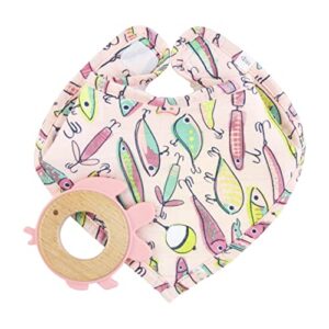 Pink Fishing Lure Teether Bib Set