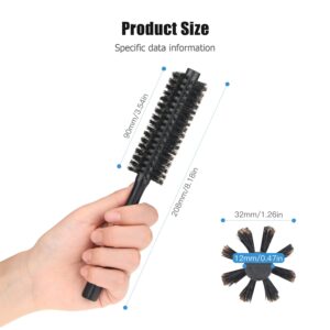 Mini Round Brush with Natural Boar Bristles for Short Hair, Beard, and Bangs - for Women & Men - Black